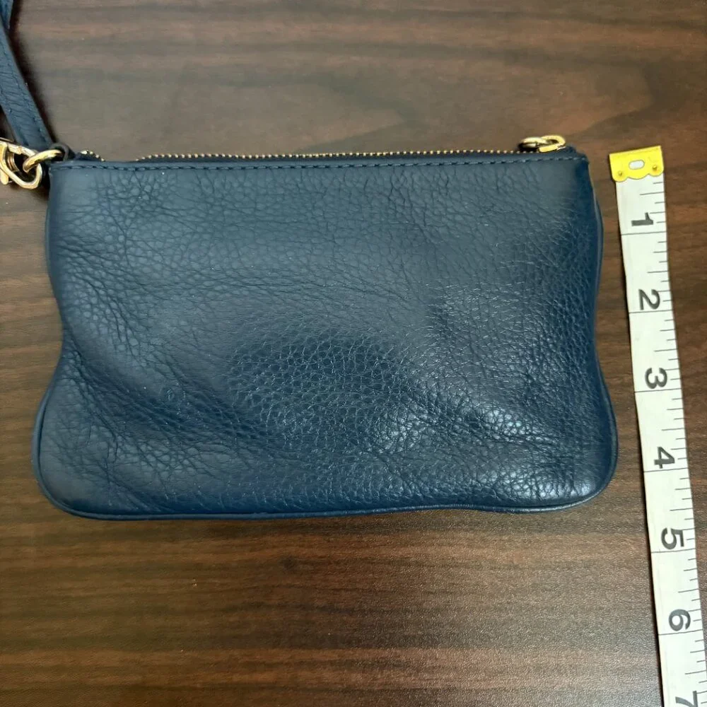 MICHAEL Michael Kors Navy Blue Gold Hardware Leather Wristlet Preppy Luxe Chic